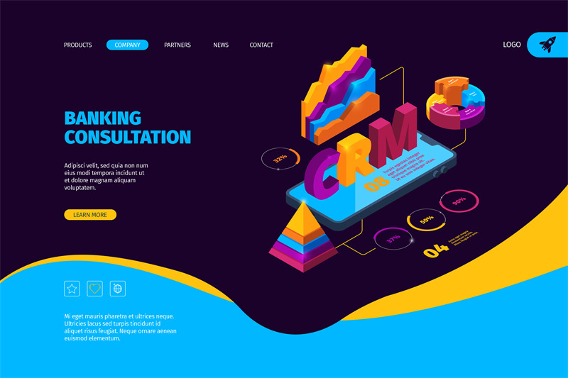 crm-isometric-business-landing-page-with-organization-tools-and-graph