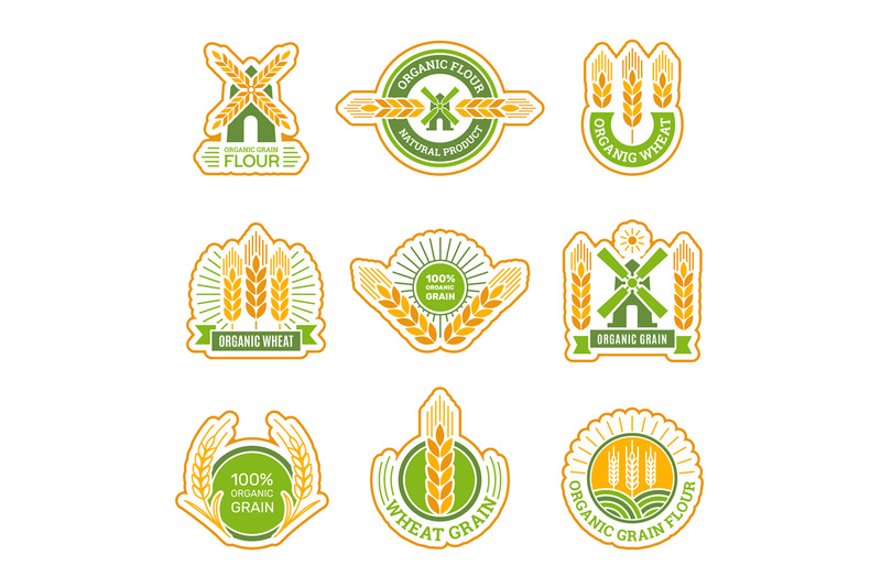 wheat-badges-field-grain-farm-fresh-flour-products-circle-labels-vect