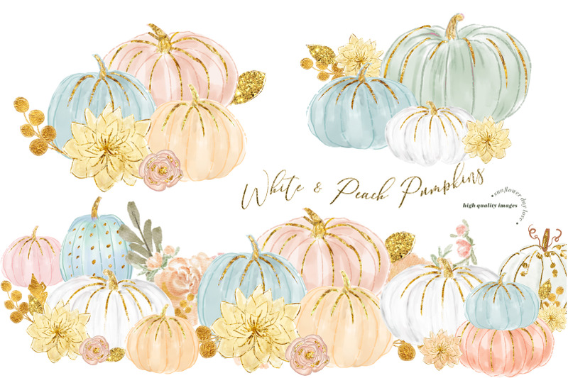 pink-mint-white-and-peach-pumpkin-bundle-clipart-fall-autumn