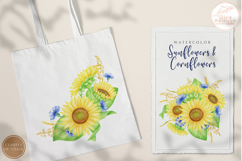 5-watercolor-sunflower-bouquets-with-cornflowers-png-clipart