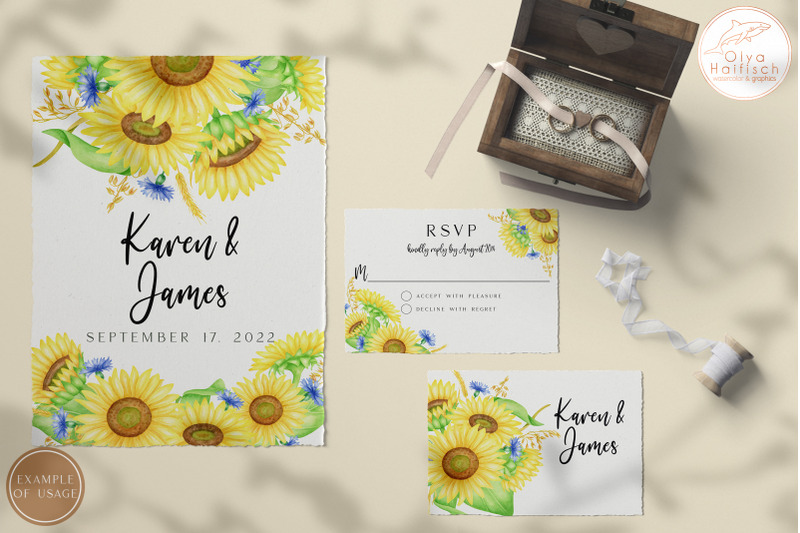 5-watercolor-sunflower-bouquets-with-cornflowers-png-clipart