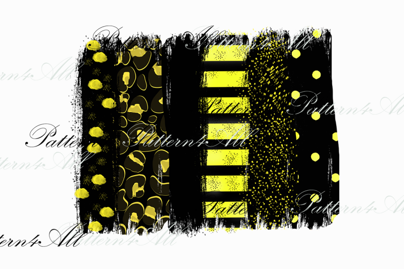 black-and-yellow-stripe-polka-dot-brush-stroke-background-png