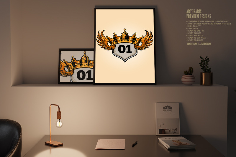 badge-king-flying-crown-illustration