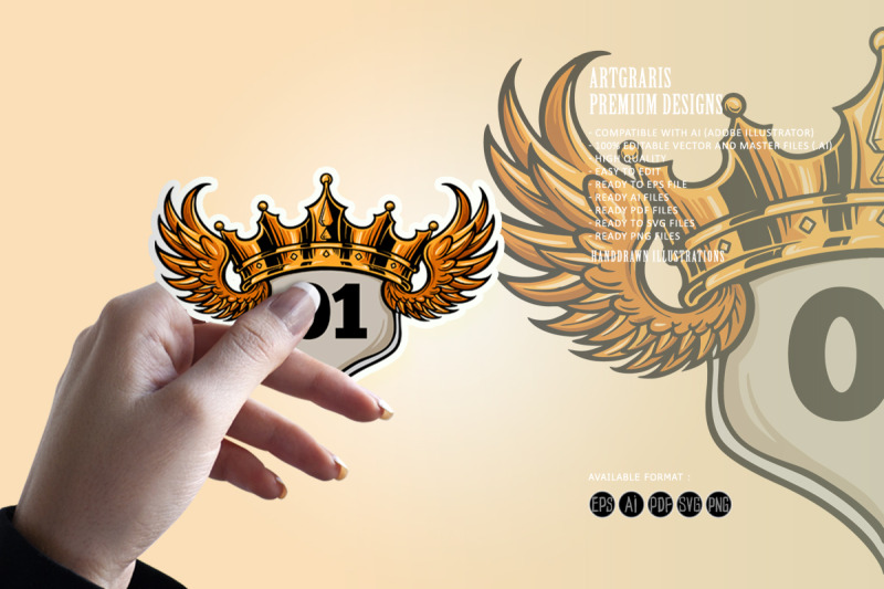 badge-king-flying-crown-illustration