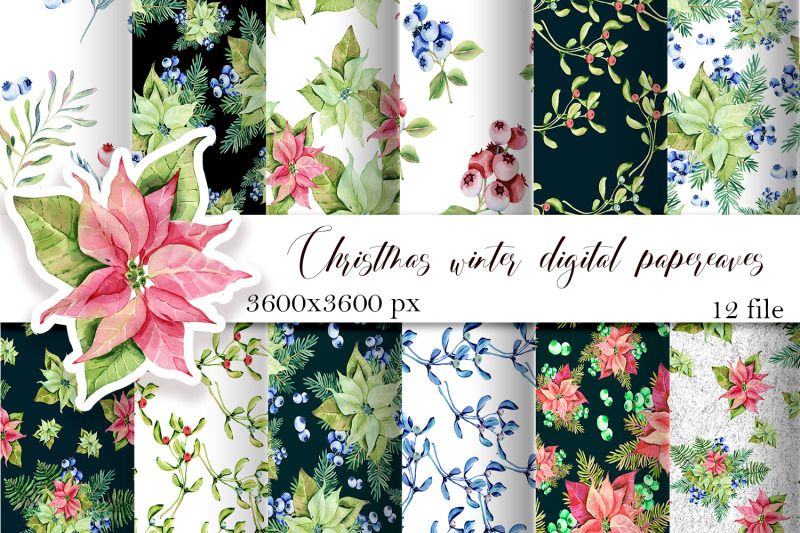 christmas-digital-paper-patterns-poinsettia-seamless-patterns