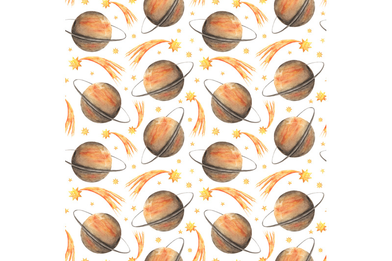 saturn-watercolor-seamless-pattern-planet-space-solar-system-comet