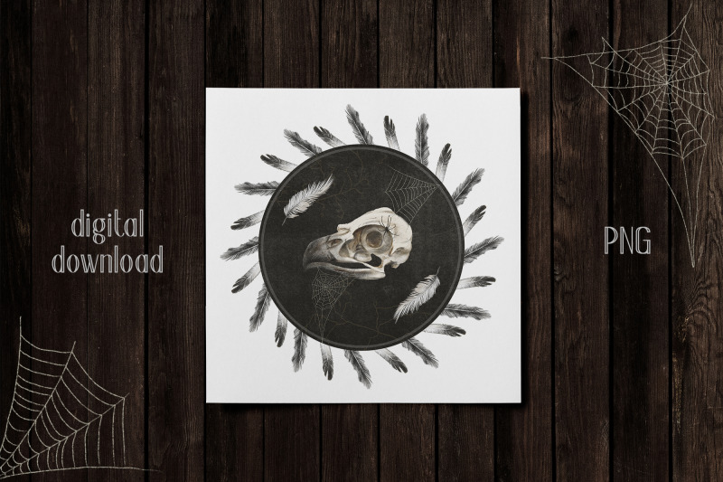 halloween-raven-skull-print-png
