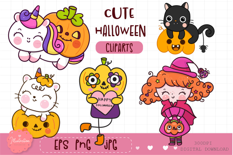 halloween-clipart-unicorn-pony-and-friends-kawaii-sticker-2