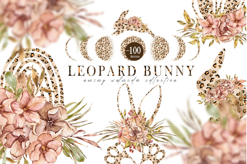 floral-watercolor-easter-leopard-bunny-collection