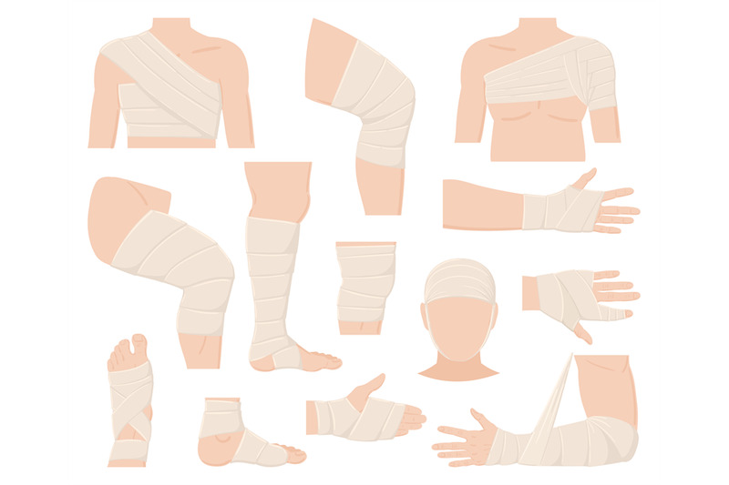 cartoon-physical-injured-body-parts-in-bandage-applications-bandaged