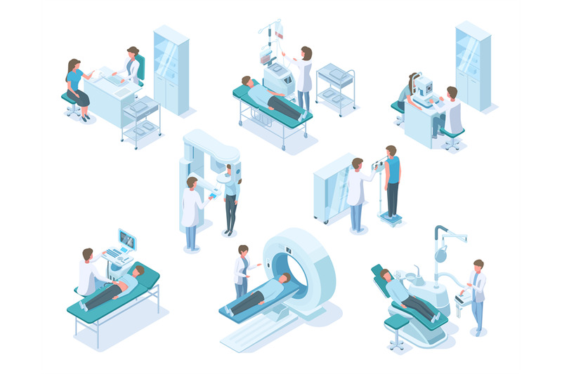 isometric-doctors-and-patients-with-hospital-medical-diagnostic-equipm
