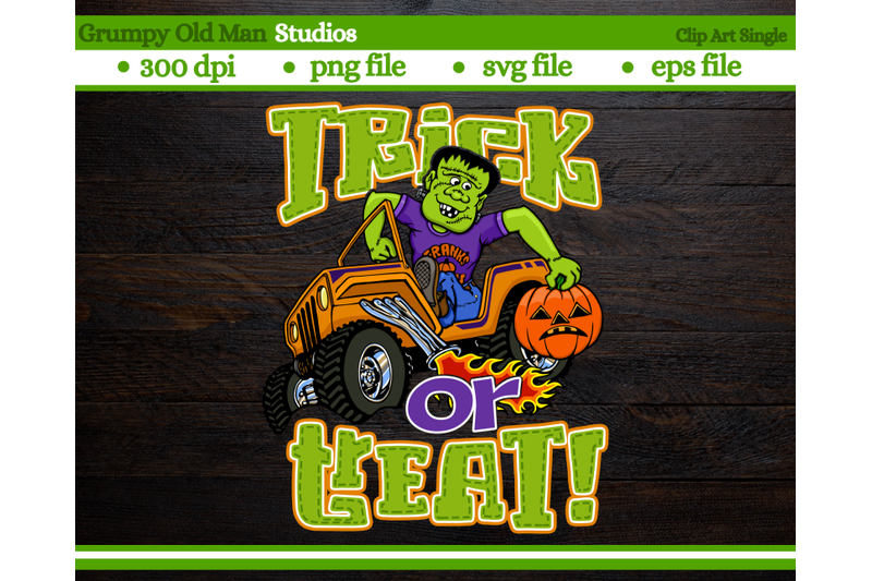 cartoon-frankenstein-driving-a-jeep-trick-or-treat-halloween-mons