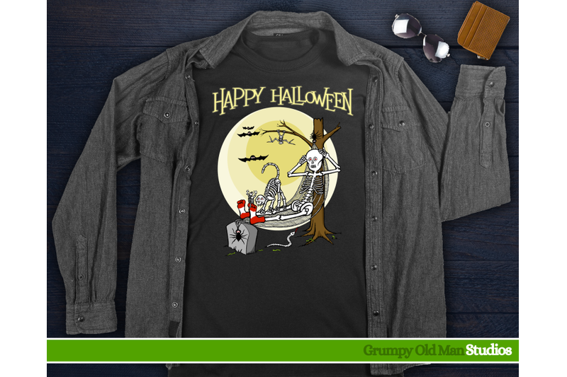 funny-cartoon-skeleton-on-a-hammock-with-scary-critters-happy-hallow