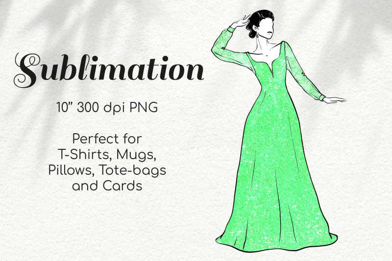 woman-in-green-glitter-lace-dress-character-retro-sketch