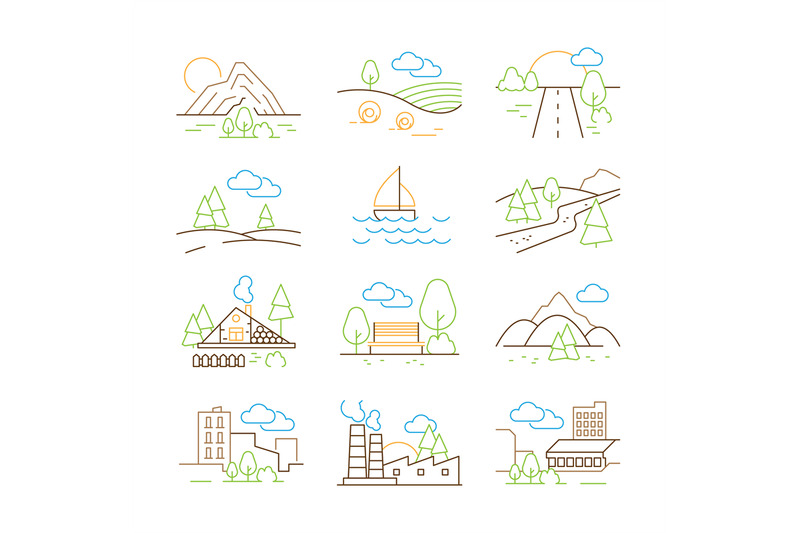 outline-landscapes-thin-line-trees-building-houses-outdoor-park-mount