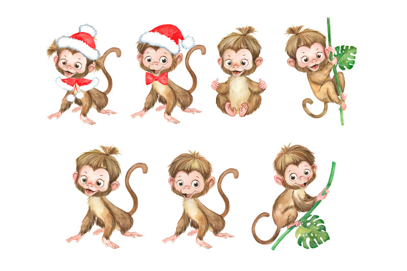 funny-monkeys-watercolor-clipart-jungle-animals-nursery-wall-art
