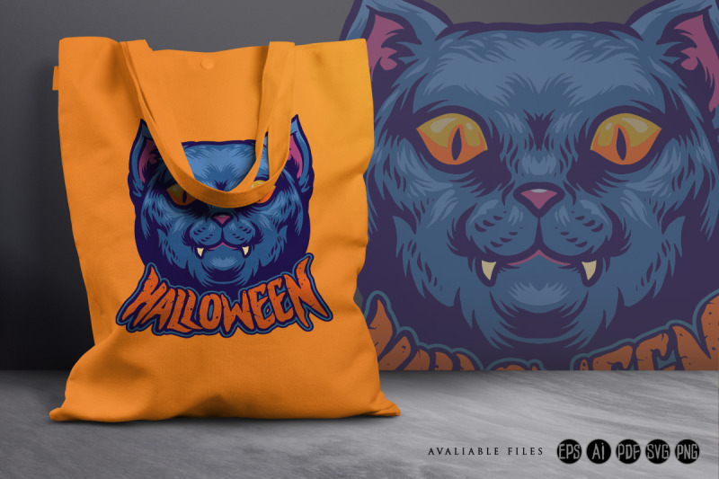 halloween-black-cat-head-character-logo