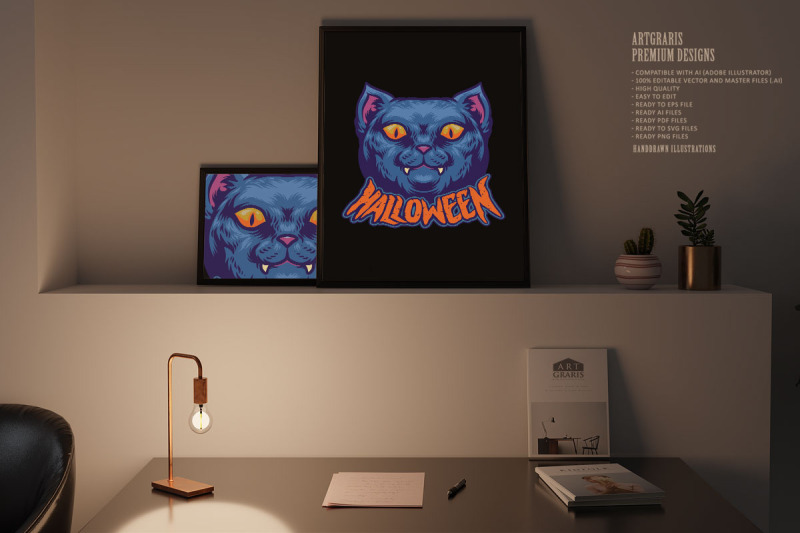 halloween-black-cat-head-character-logo