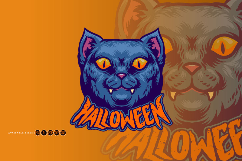 halloween-black-cat-head-character-logo