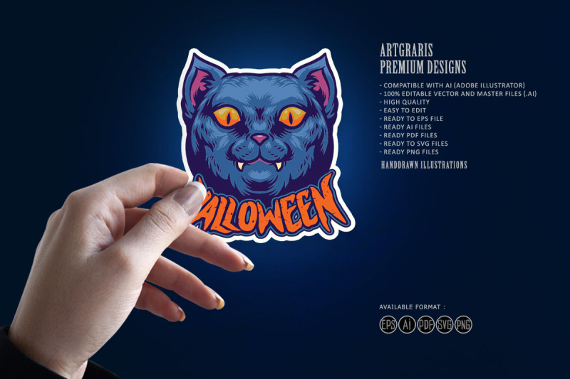 halloween-black-cat-head-character-logo