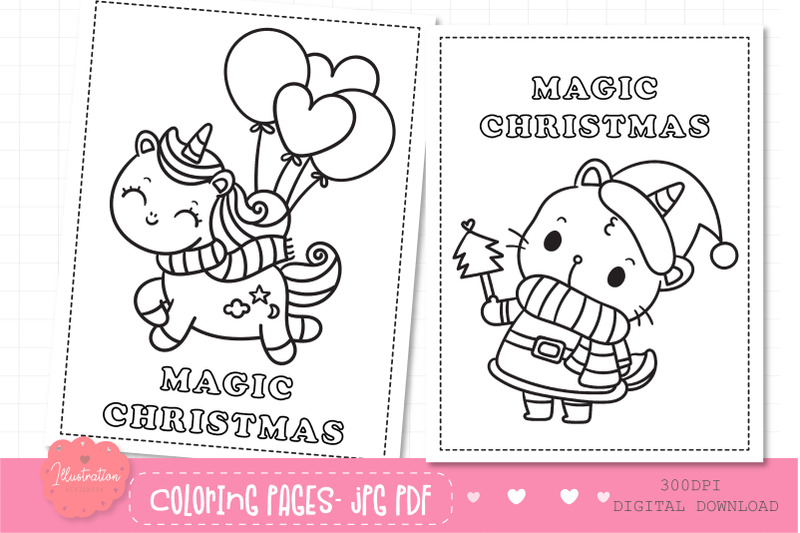 christmas-unicorn-digital-stamp-coloring-pages-baby-animals