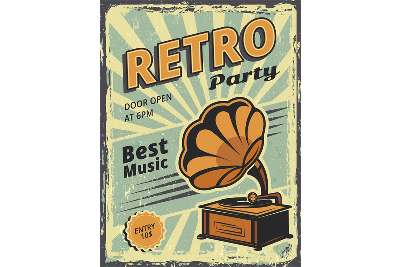 retro-party-invitation-poster-with-gramophone-and-vinyl-records-music