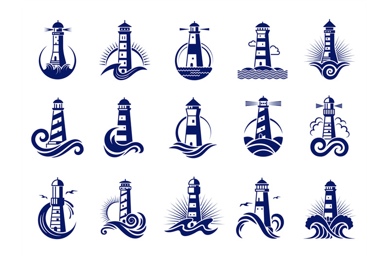 lighthouse-badges-nautical-marine-travel-business-logos-vector-collec