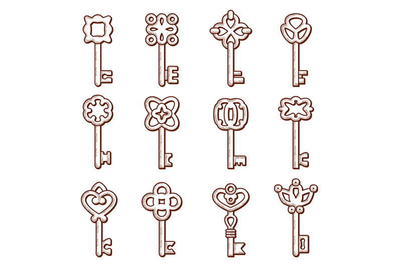 keys-icon-silhouettes-of-keys-and-locks-old-victorian-style-vector-el