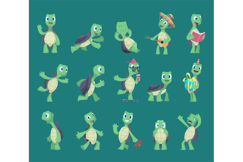 turtles-cartoon-comic-reptile-funny-characters-in-various-action-pose