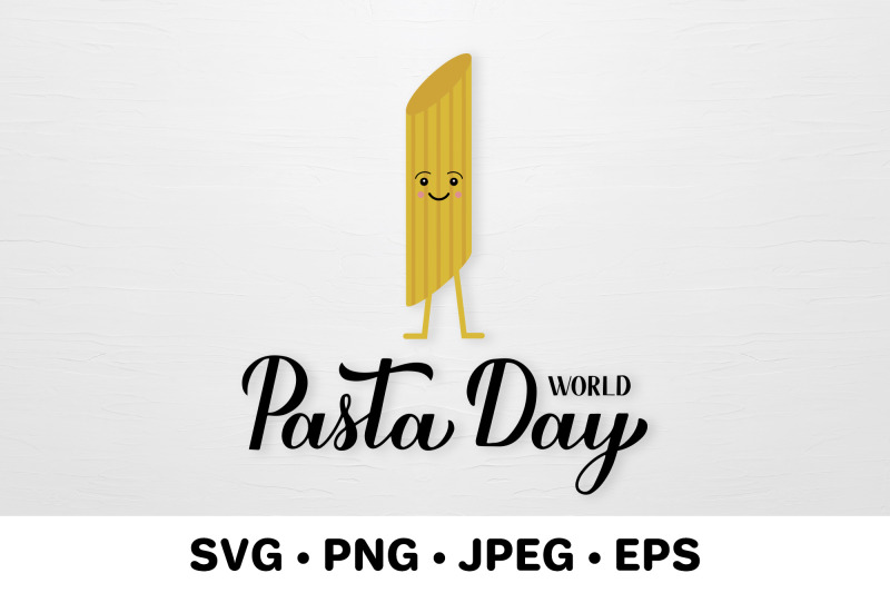 world-pasta-day-svg-calligraphy-lettering-cute-macaroni