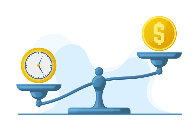 time-is-money-scales-weight-balance-time-and-money-concept-libra-sc