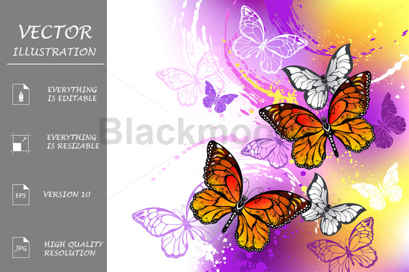 monarch-butterflies-on-purple-background
