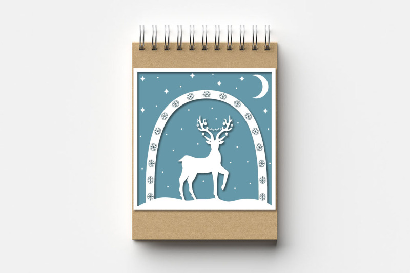 3d-greeting-card-christmas-deer-multi-layered-illustration