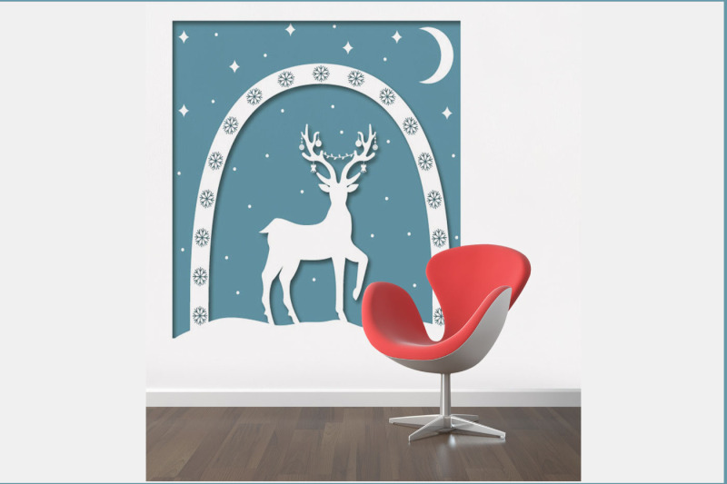 3d-greeting-card-christmas-deer-multi-layered-illustration