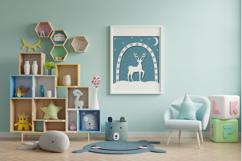 3d-greeting-card-christmas-deer-multi-layered-illustration