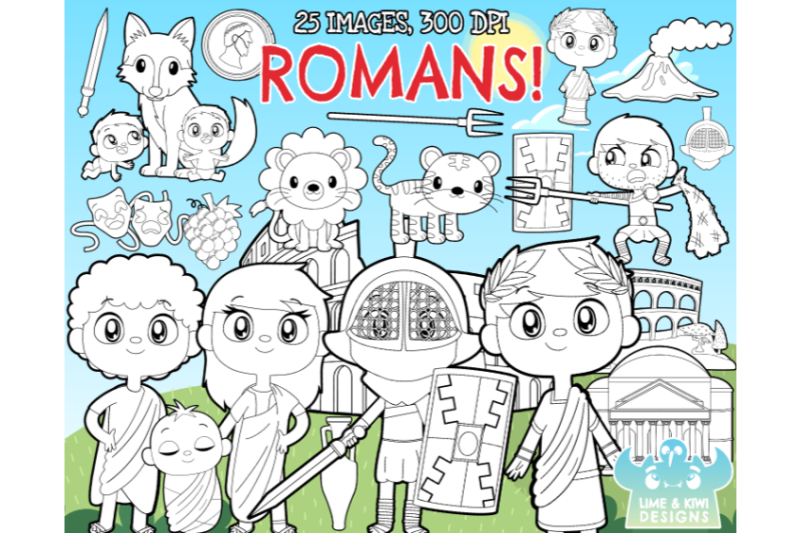 ancient-rome-digital-stamps-lime-and-kiwi-designs