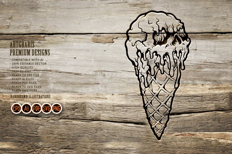 ice-cream-skull-melt-silhouette-svg