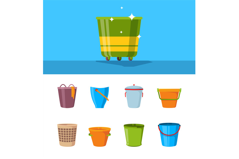 bucket-cartoon-plastic-wooden-and-metallic-empty-containers-with-hand