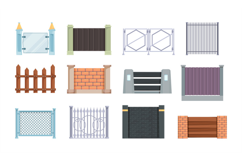 wood-fences-outdoor-elements-for-farm-house-vector-cartoon-templates