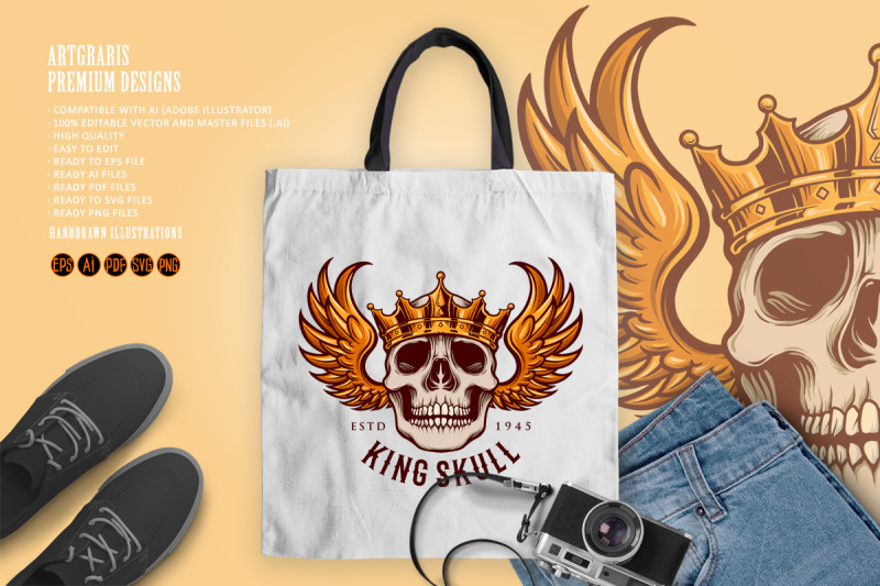 king-skull-with-flying-logo-mascot-illustrations