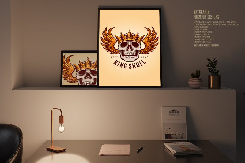 king-skull-with-flying-logo-mascot-illustrations