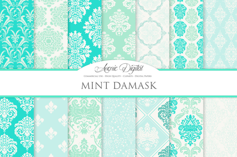 28-mint-damask-digital-paper-bundle