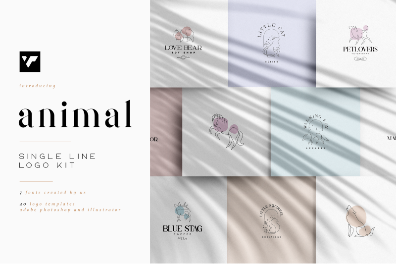animal-single-line-logo-kit-fonts