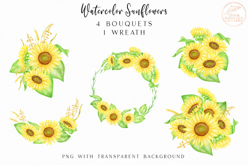 sunflower-png-clipart-watercolor-sunflower-bouquets-set