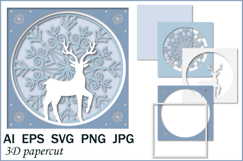 3d-greeting-card-christmas-deer-multi-layered-illustration
