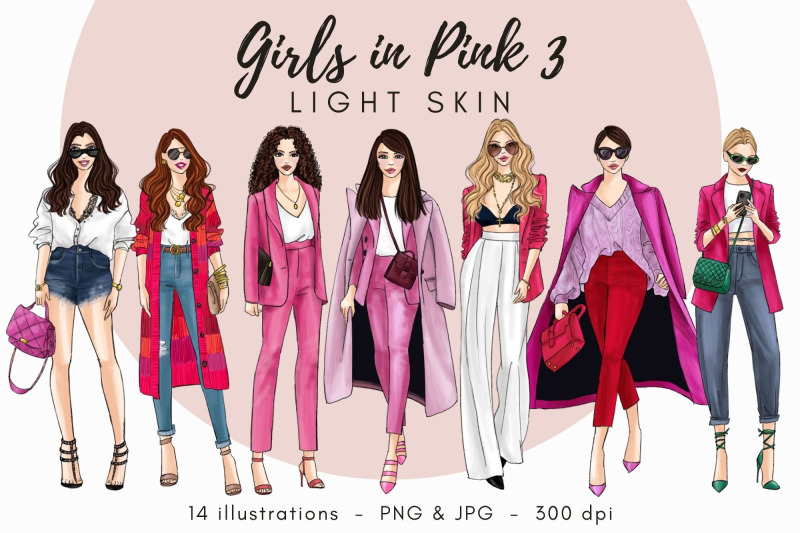 watercolor-fashion-clipart-girls-in-pink-3-light-skin