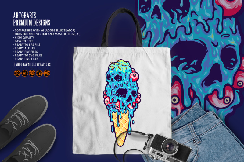 ice-scream-cone-skull-melting-halloween