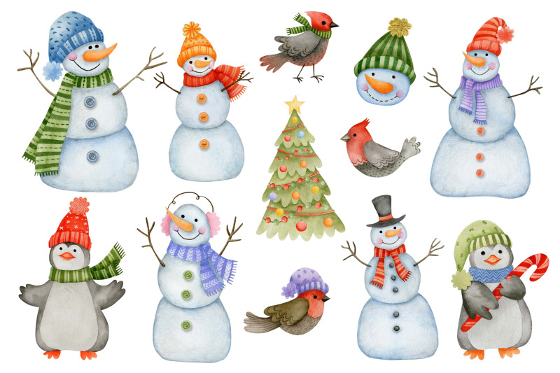 watercolor-snowman-clipart-christmas-happy-new-year