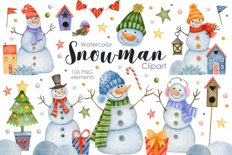 watercolor-snowman-clipart-christmas-happy-new-year