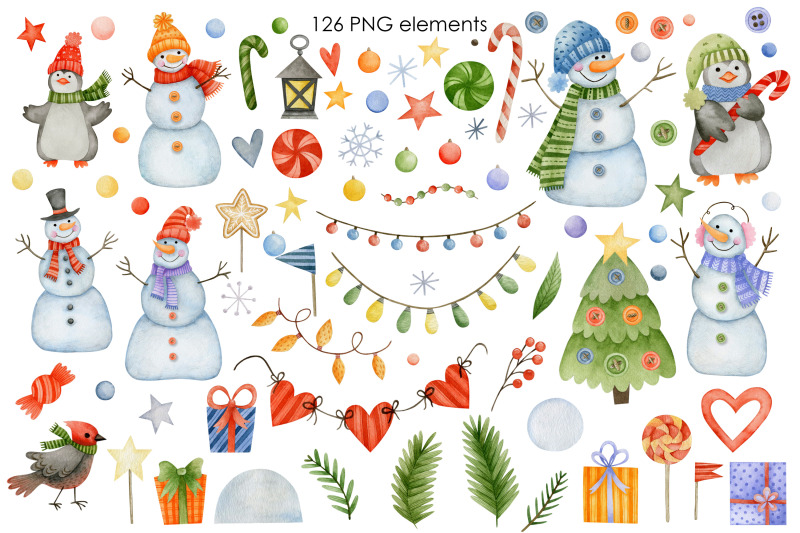 watercolor-snowman-clipart-christmas-happy-new-year